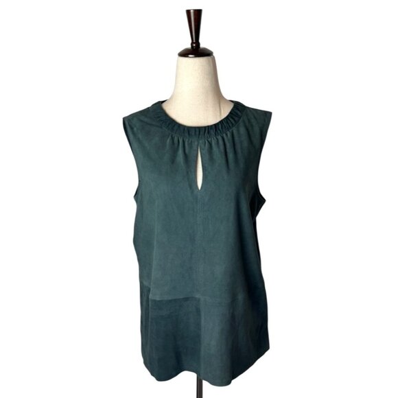 W by Worth Tops - W By Worth Shirt Women 8 Green Crew Neck Leather Tunic Top Moto Luxury Retro